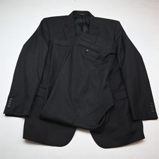 Jos A Bank 50L 42x34 Black Striped 100 Wool Mens Jacket Pants Suit