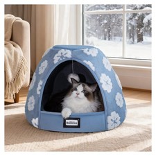 2in1 Cat Bed Cave House Tent AntiSlip UltraSoft Plush Blue 19 Inch
