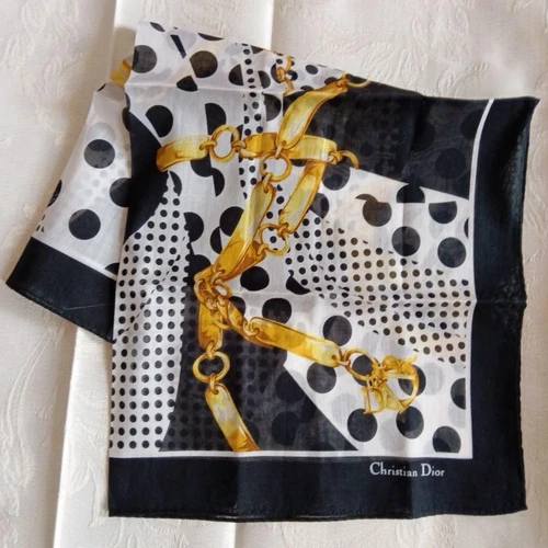 Christian Dior Mouchoir Coton 47cm 17" Chaîne Carrée Noir