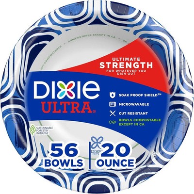 DIXIE ULTRA Large Paper Bowls 20 Oz 56 Count Microwave Safe Compostable NEW