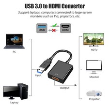 HD 1080P USB 3.0 to HDMI Video Cable Adapter For PC Laptop HDTV LCD TV Converter