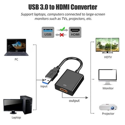 HD 1080P USB 3.0 to HDMI Video Cable Adapter For PC Laptop HDTV LCD TV Converter