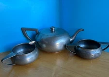 Antique Kirk Stieff Company Teapot w/Creamer and Sugar Bowl Art Deco Modernist