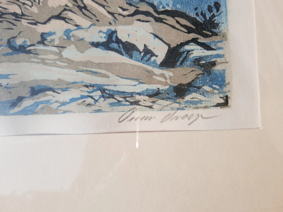 RAR! Oscar DROEGE (1898-1983) Bäume am Seeufer vor Alpenlandschaft HANDSIGNIERT - Bild 2 von 4