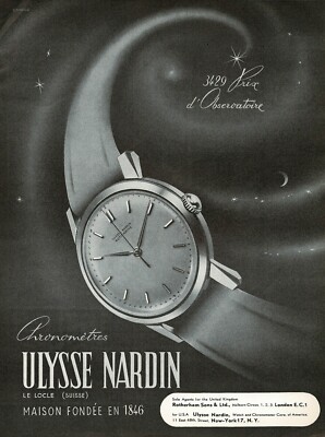 1950s Vintage Ulysse Nardin Watch MCM Astronomy Art Print Ad