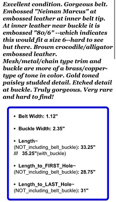 Neiman Marcus Metal Chain Gold Tone Mesh Brown Leather Belt  display picture 2