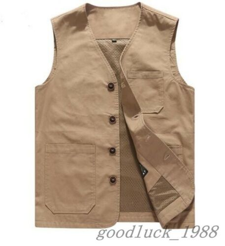 US XS-6X LMens Cotton Pockets Sleeveless Large Size Short Waistcoat Casual Vest - Bild 11 von 11