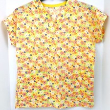 Yellow Multi Color Flowers Size XS Scrub Top Medical Dental Nurse Veterinary