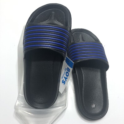 OT Revolution Slides Toddler Sandals Size 2 3 Flip Flop Shoes Blue Stripes Black