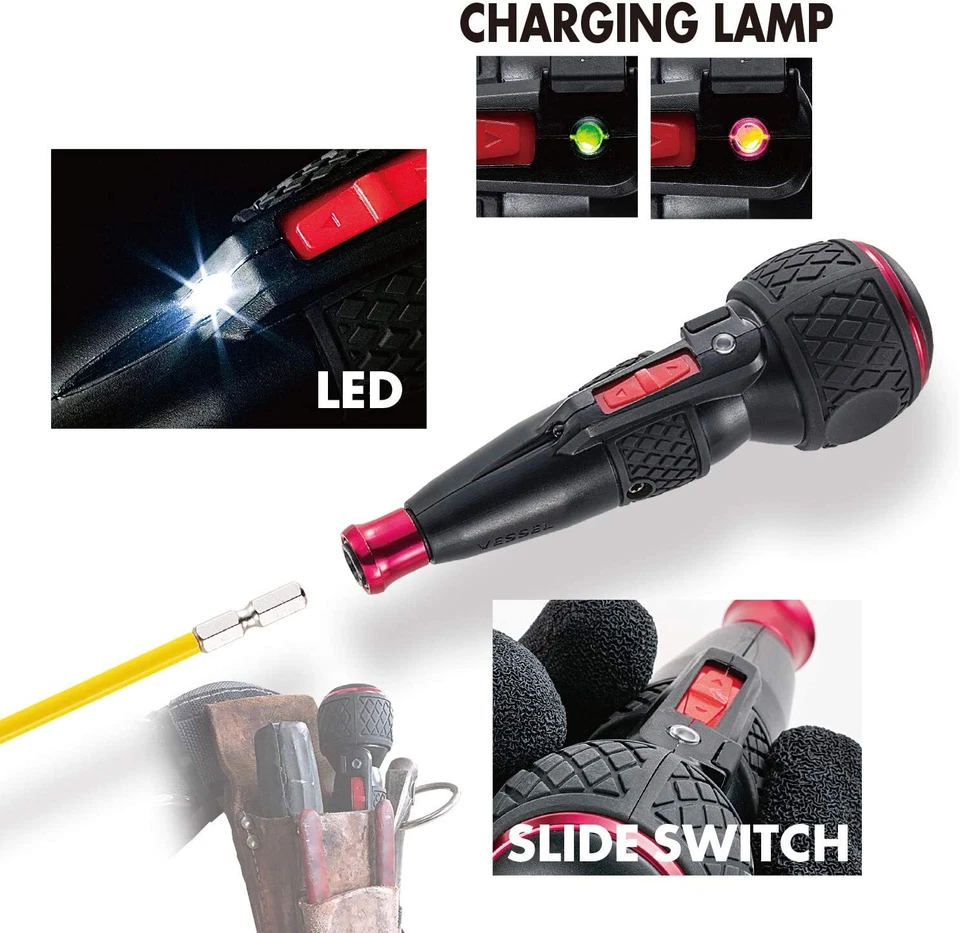 Vessel Electric Ball Grip II Screwdriver JAPAN Rechargeable 1 Bit 220 USB-1 dora - Image 4 of 4