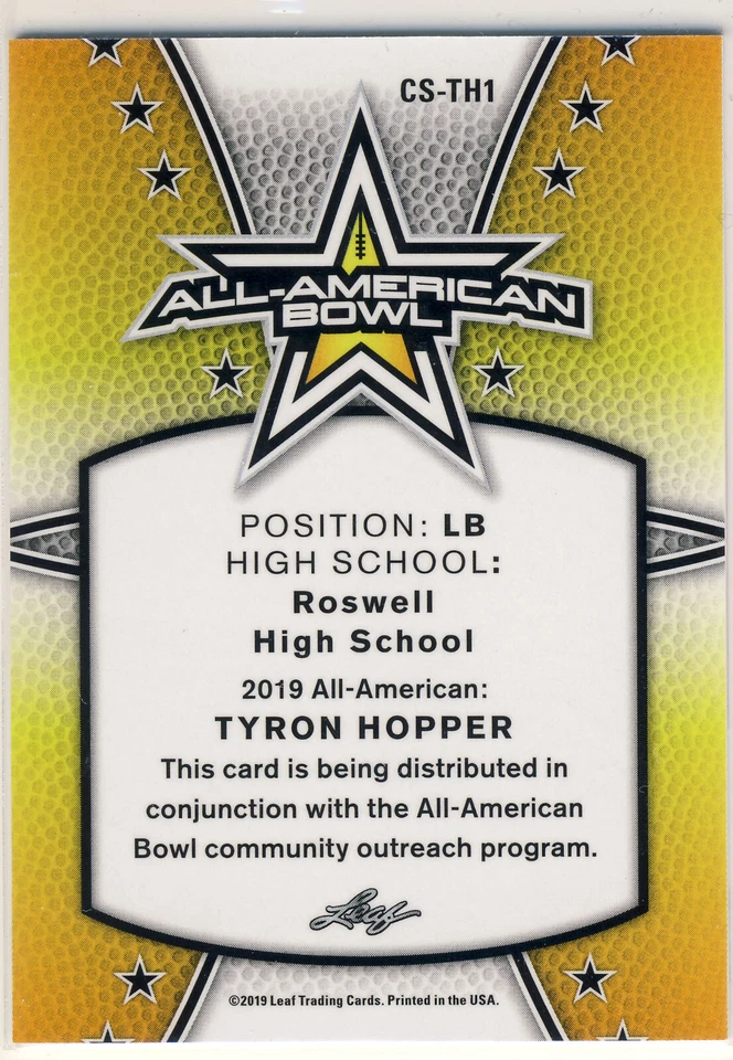 TY'RON HOPPER 2019 Leaf Army All American TOUR SHIMMER /3 AUTO PACKERS - Image 2 of 2