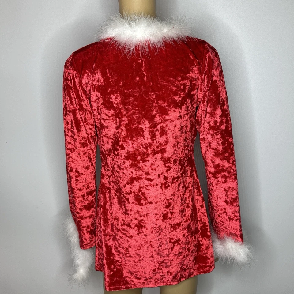 Bata Capa Leg Avenue Papá Noel Piel Sintética Terciopelo Rojo Pequeña Mediana Frente Abierto Foto 2 de 4