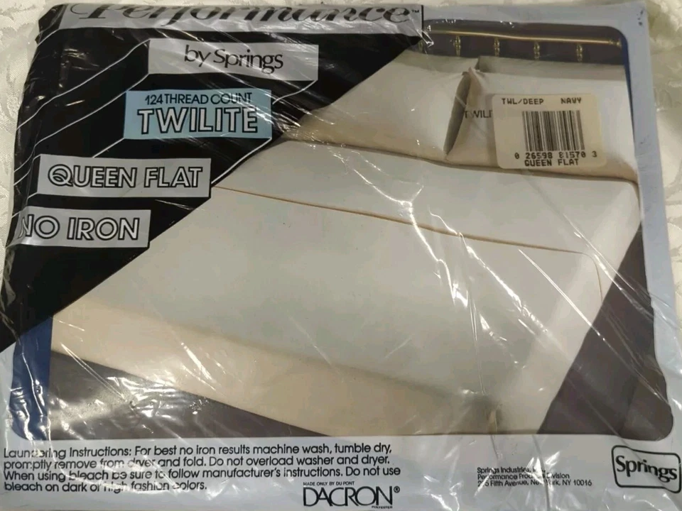 Vtg QUEEN Flat Sheet Performance by Springs Navy Blue No Iron Percale NOS  - Image 4 of 4