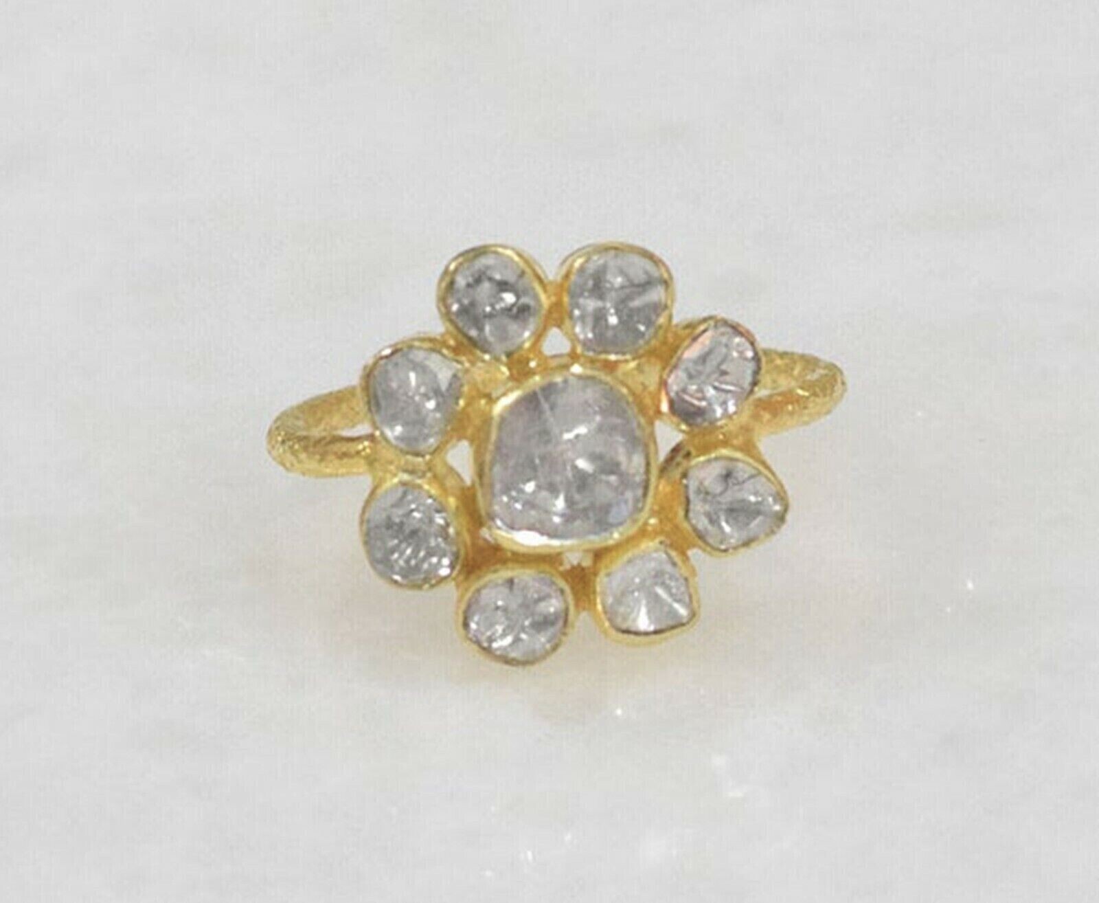 Exquisite Cocktail Floral Ring with Natural Polki Diamond Slice Perfect Gift for Her