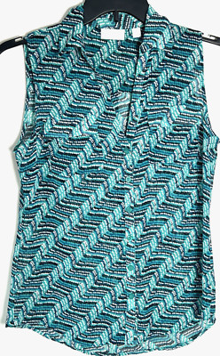 New York & Co Women s Button Up Sleeveless Tank Top Blouse Blues Pockets Small
