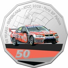 2020 50c cent 2008 Ford BF Falcon Jamie Whincup Supercars Coloured UNC (3440739)