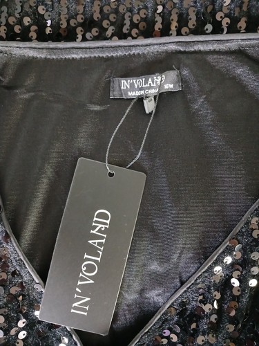 NWT in'voland Black Sequin Long Sleeve Lined V Neck Dress, Size 16W Large - Picture 5 of 6