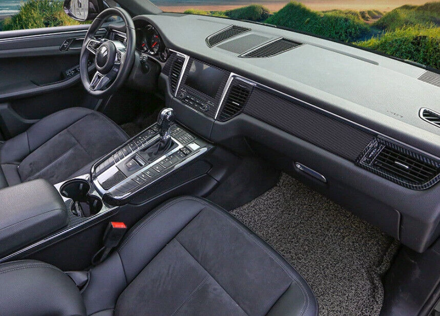 适用于保时捷 Macan 2015 - 2018 碳纤维仪表板通风口面板条盖 — 第 4/4 张图片