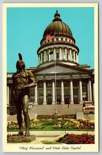 Statue of Chief Massasoit and Utah State Capitol Building Postcard UNPOSTED