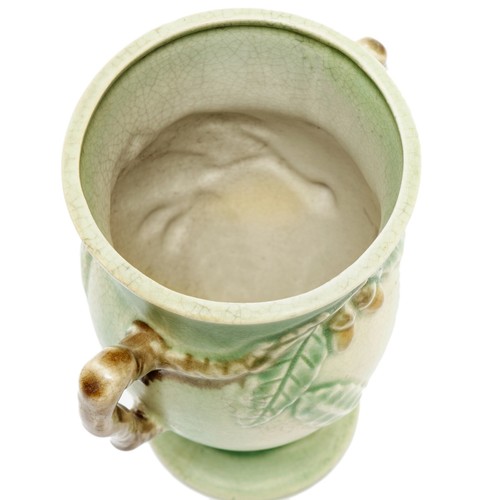 Jarrón de cerámica vintage con motivo de bellota artesanal de 6,75" de alto verde mate y marrón - Imagen 4 de 7