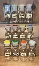 Vintage Apothecary Spice Jars Norleans Japan Set Of 12 Colored Plastic Stoppers