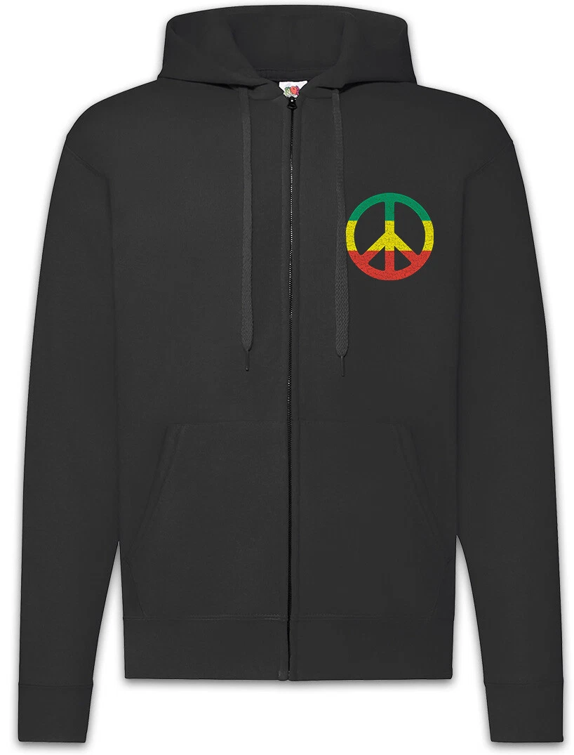 Rastafari Peace Sign Zipper Hoodie Rasta Jah Babylon Irie Ska Reggae Jamaica