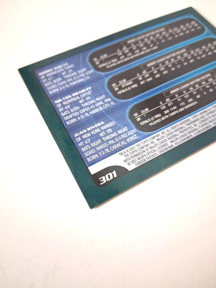 2001 Topps Chrome #301 Bobby Kielty / Milton Bradley / Juan Rivera - Image 3 of 3