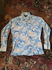 Vtg 70s JC PENNEY Polyester Disco Shirt S 14 1/2 Atomic Geometric Big Collar
