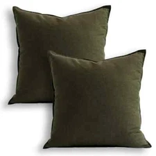 Jeanerlor Set of 2 Decorative 26"x26" Cotton Linen Chair Throw Pillow Case Green