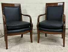 Vintage French Empire Charles X Style Consulate Master Armchairs - Pair