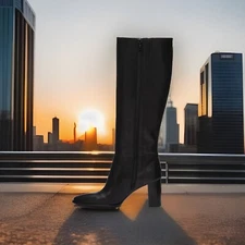 $399  New Coach And Four Roan Black Leather Zip Boots, Size 10