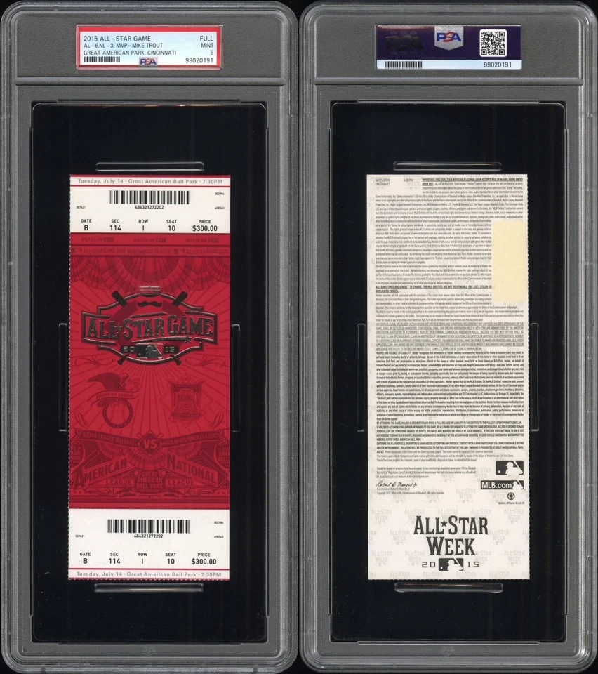 PSA MINT 9 - MIKE TROUT MVP - 2015 MLB BASEBALL ALL-STAR GAME FULL TICKET - Изображение 3 из 3