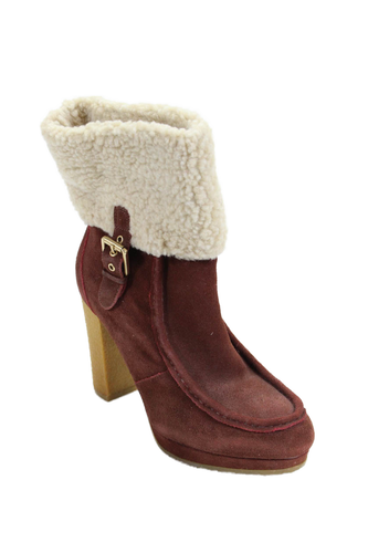 Rockport Womens Leather Round Toe Side Zip Ankle Boots Heels Burgundy Size 8 - Picture 1 of 5