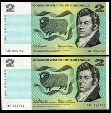Australia  P38a  1966 1st Decimal Issue  $2 Consecutive Pair  Unc.