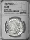 1921-P  $1  MORGAN SILVER DOLLAR  "PHILADELPHIA MINT"  NGC MS62 #8675096-093