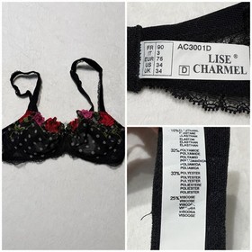 Vintage Y2K Lise Charmel Romantic Goth Floral Mesh Lingerie Set 34D M Boudoir