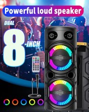 Dual 8'' Subwoofer Portable Party Bluetooth Speaker LED w/ Mic Powerful Sound