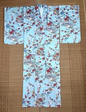 Kimono Light Blue Floral Pattern Used Japan