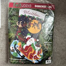 Christmas Holiday Dimensions STOCKING Kit,ON HIS WAY,Santa  Sleigh,8103,28",NIP