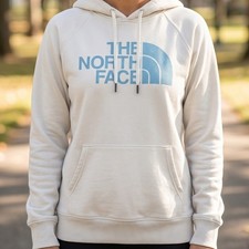The North Face Womens Half Dome Logo Hoodie Off-White Blue Pullover NF0A3NZA