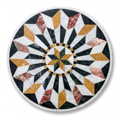 Marble Mosaic Medallion Floor Inlay Round Star Design Custom Stone Art