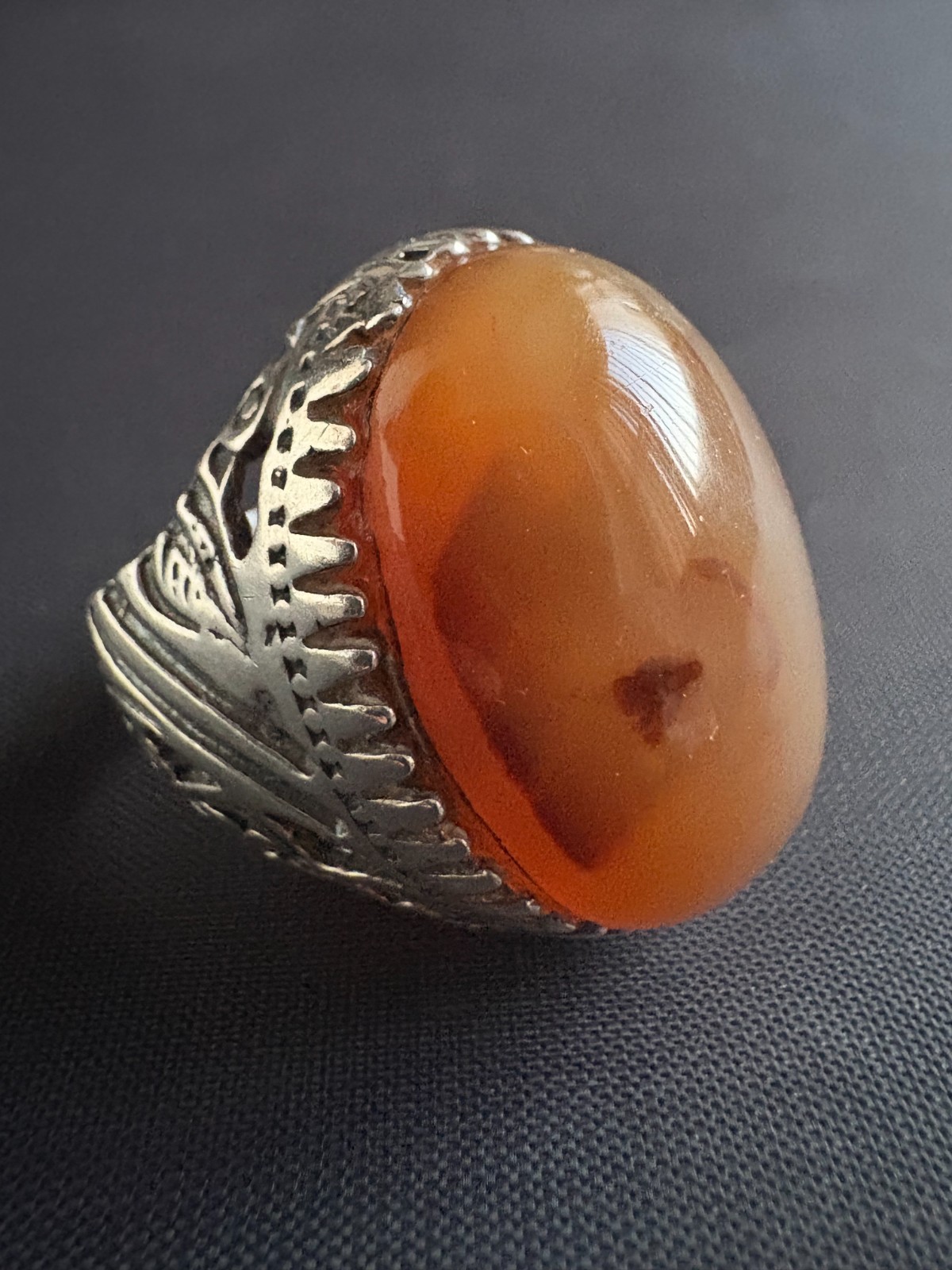 925 Sterling Silver Ring Cabochon Agate Ring Hand… - image 1