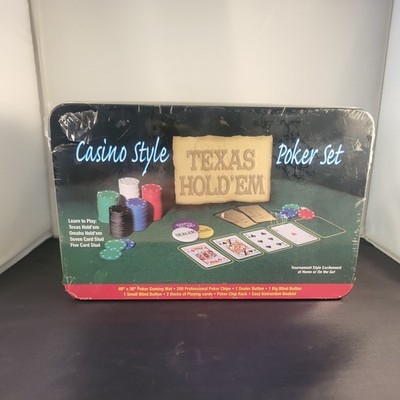 Texas Hold'em Casino Style Poker Set in Tin Box Brand New SEALED Complete Set
