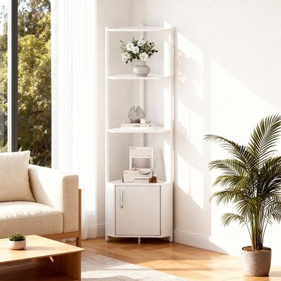 Corner Shelf Stand Corner Bookshelf Storage Standing Shelf Unit 5-Tier White