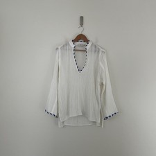 Tory Burch Crinkle Gauze Beach Cover Up Shirt in White Womens Size Small