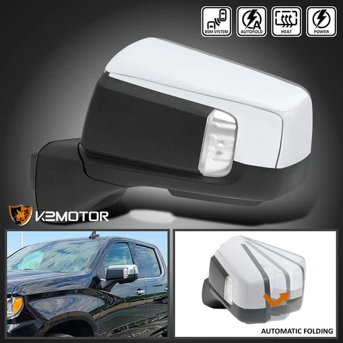 Left Side Fits 2019-2025 Silverado 1500 Chrome Power Fold Heated Mirror+Puddle