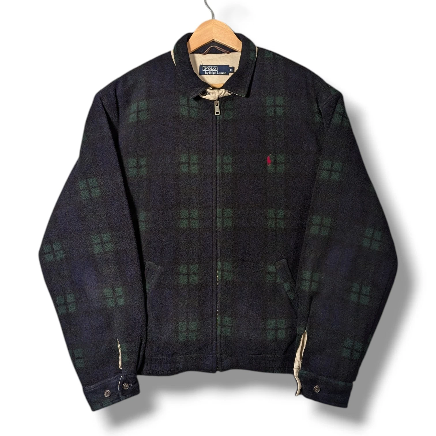 Vintage Polo Ralph Lauren Blackwatch Tartan Fleece Jacket Mens Medium Harrington