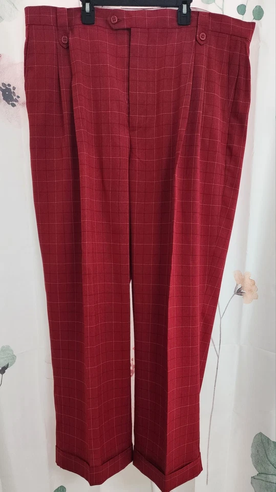 Smokey Joes Men's Red Black White Plaid Pleated Pants Size 43x30 Gangster Cigar - Image 2 of 4