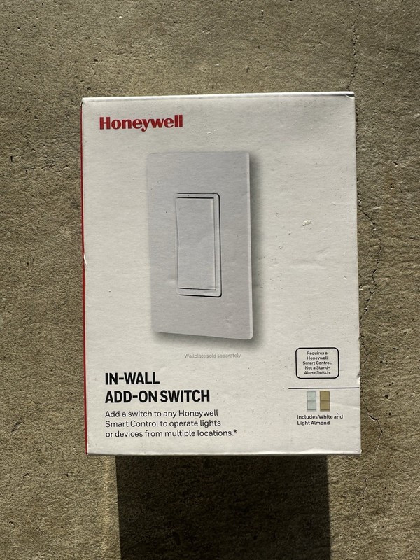 Honeywell In Wall Add On Smart Switch White & Light Almond plates  - New