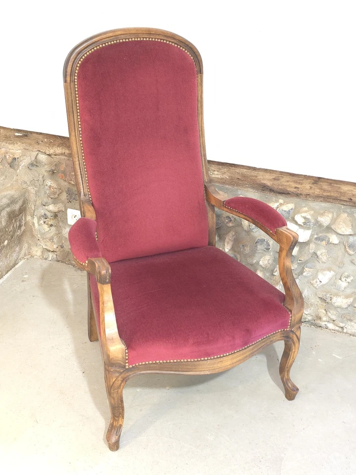 Fauteuil Voltaire En Velour Rouge Style Louis Philippe - Photo 3/4